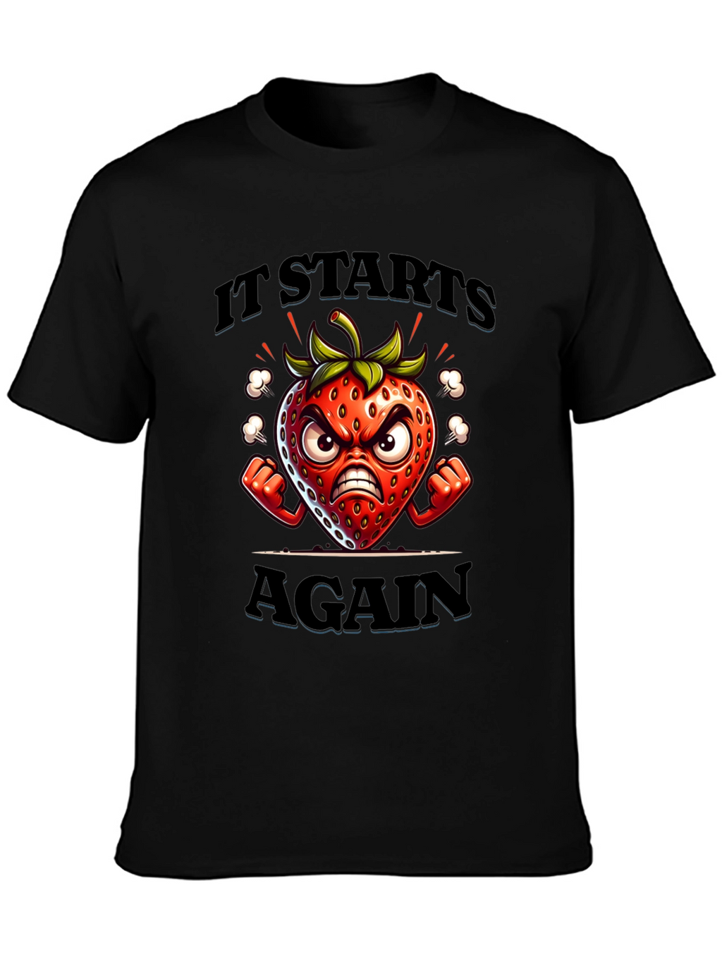 Angry Strawberry Cartoon Graphic T-Shirt