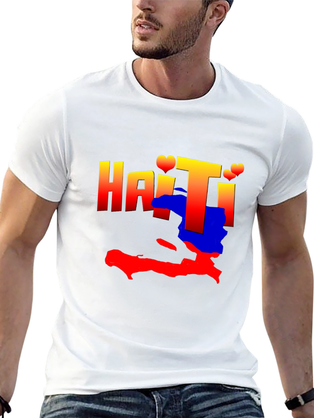 Haiti Map Graphic Tee - Black Crew Neck T-Shirt