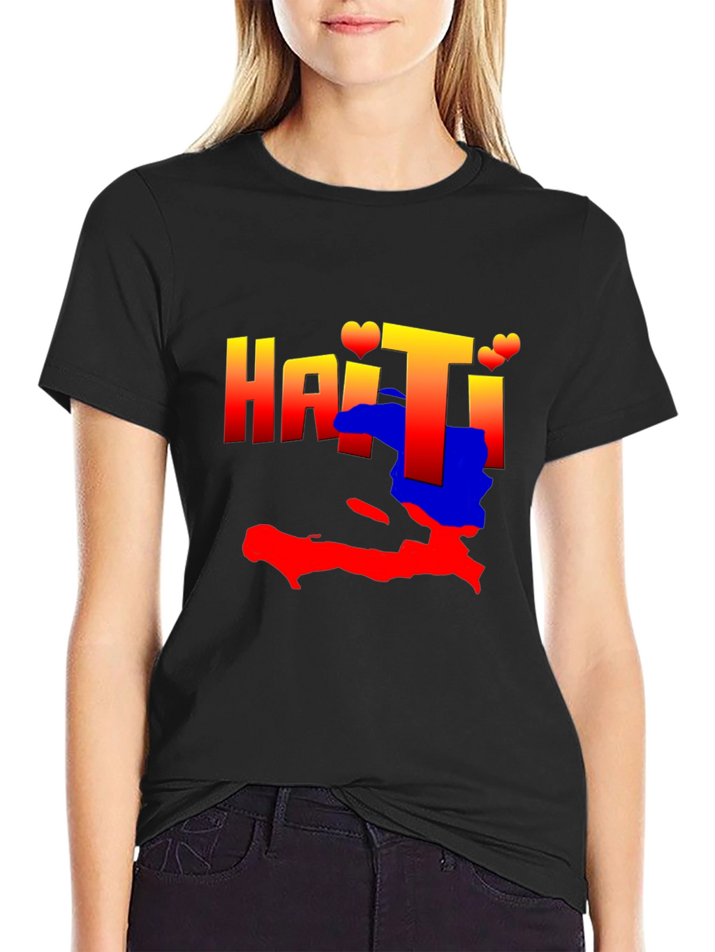 Haiti Map Graphic Tee - Black Crew Neck T-Shirt