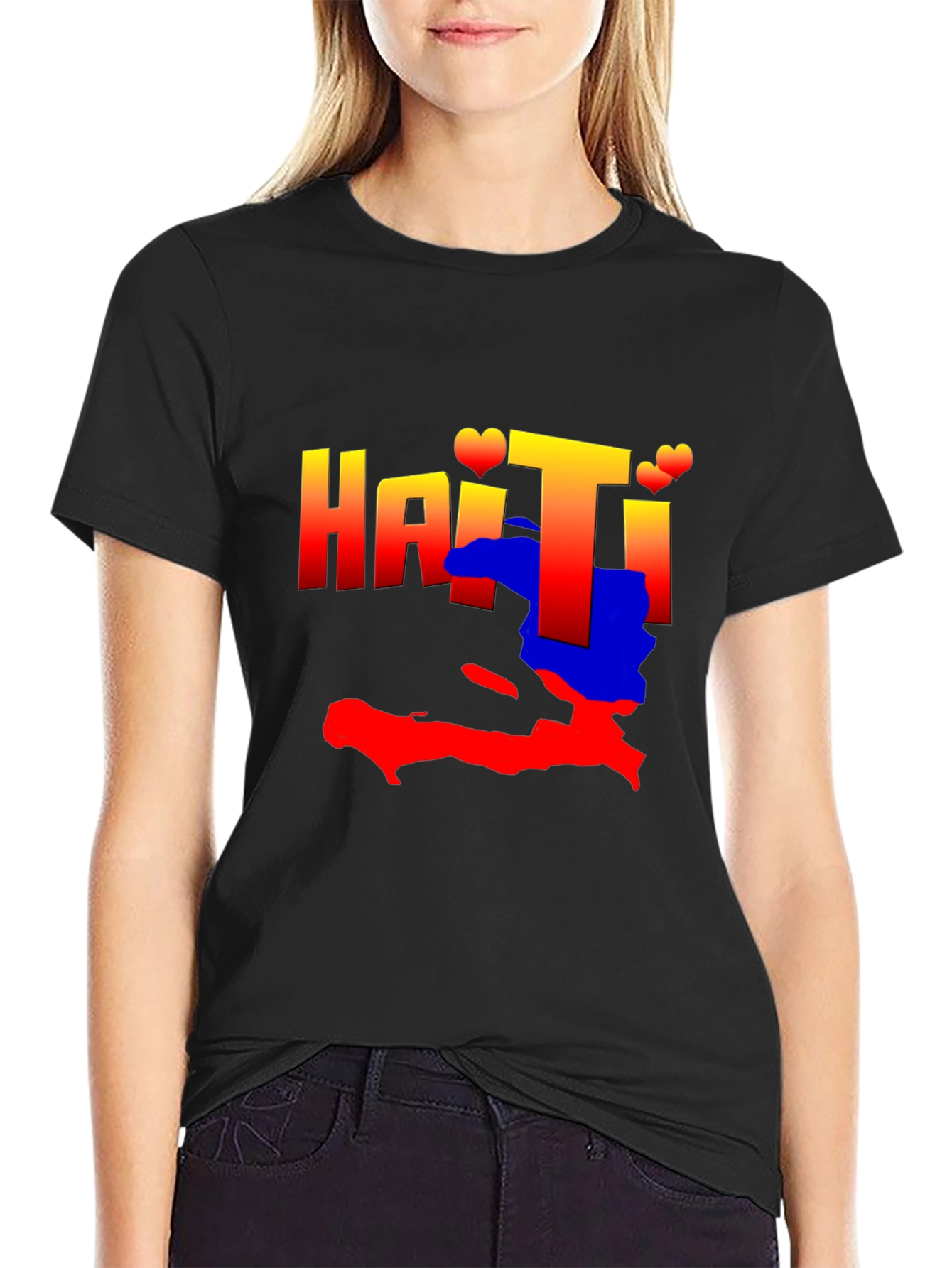 Haiti Map Graphic Tee - Black Crew Neck T-Shirt