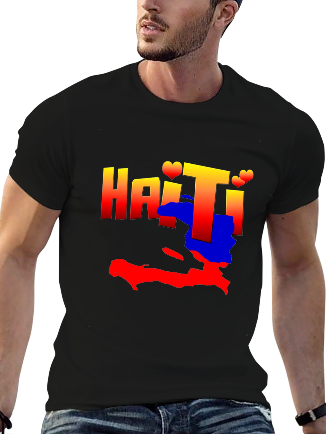 Haiti Map Graphic Tee - Black Crew Neck T-Shirt