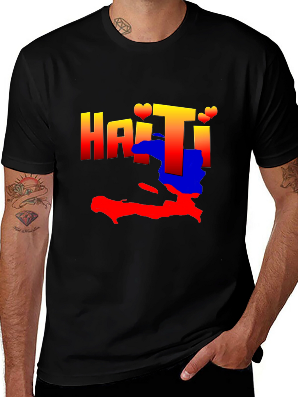 Haiti Map Graphic Tee - Black Crew Neck T-Shirt