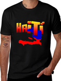 Haiti Map Graphic Tee - Black Crew Neck T-Shirt