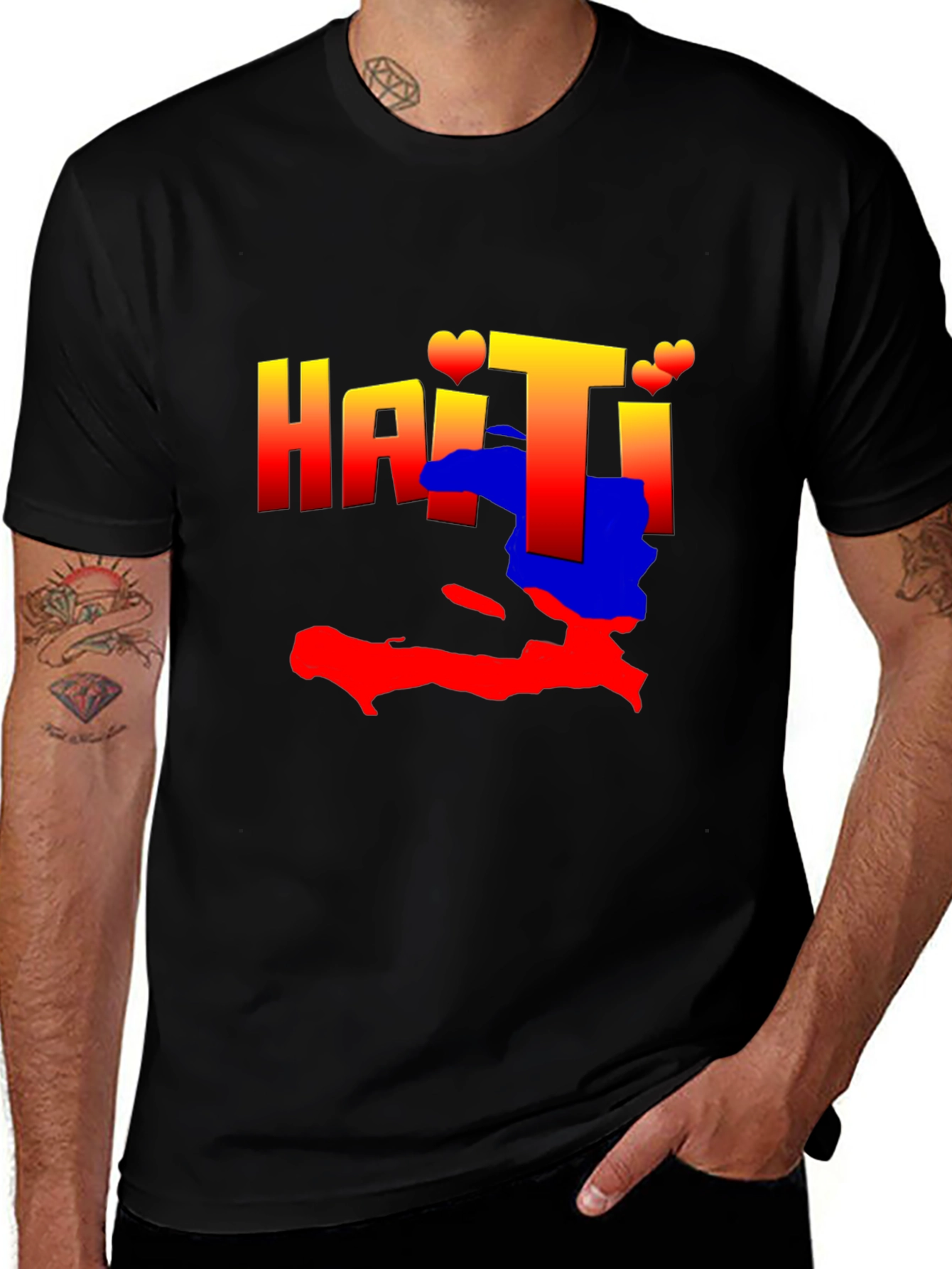 Haiti Map Graphic Tee - Black Crew Neck T-Shirt