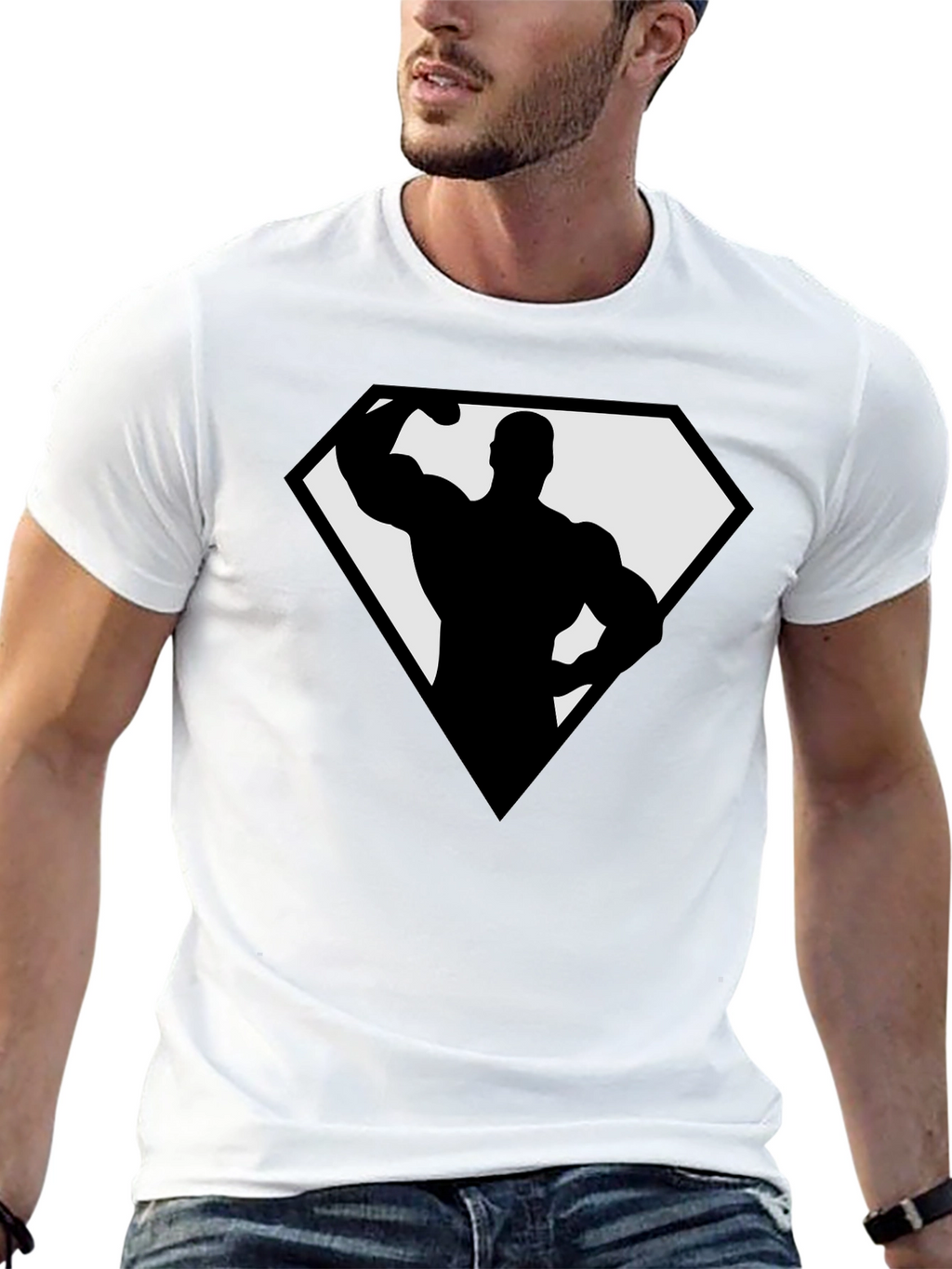 Bodybuilder Superhero Black T-Shirt