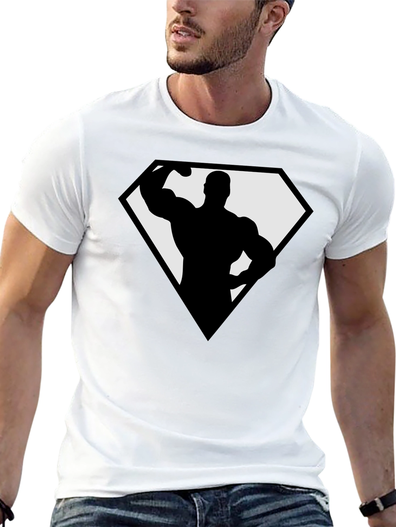 Bodybuilder Superhero Black T-Shirt