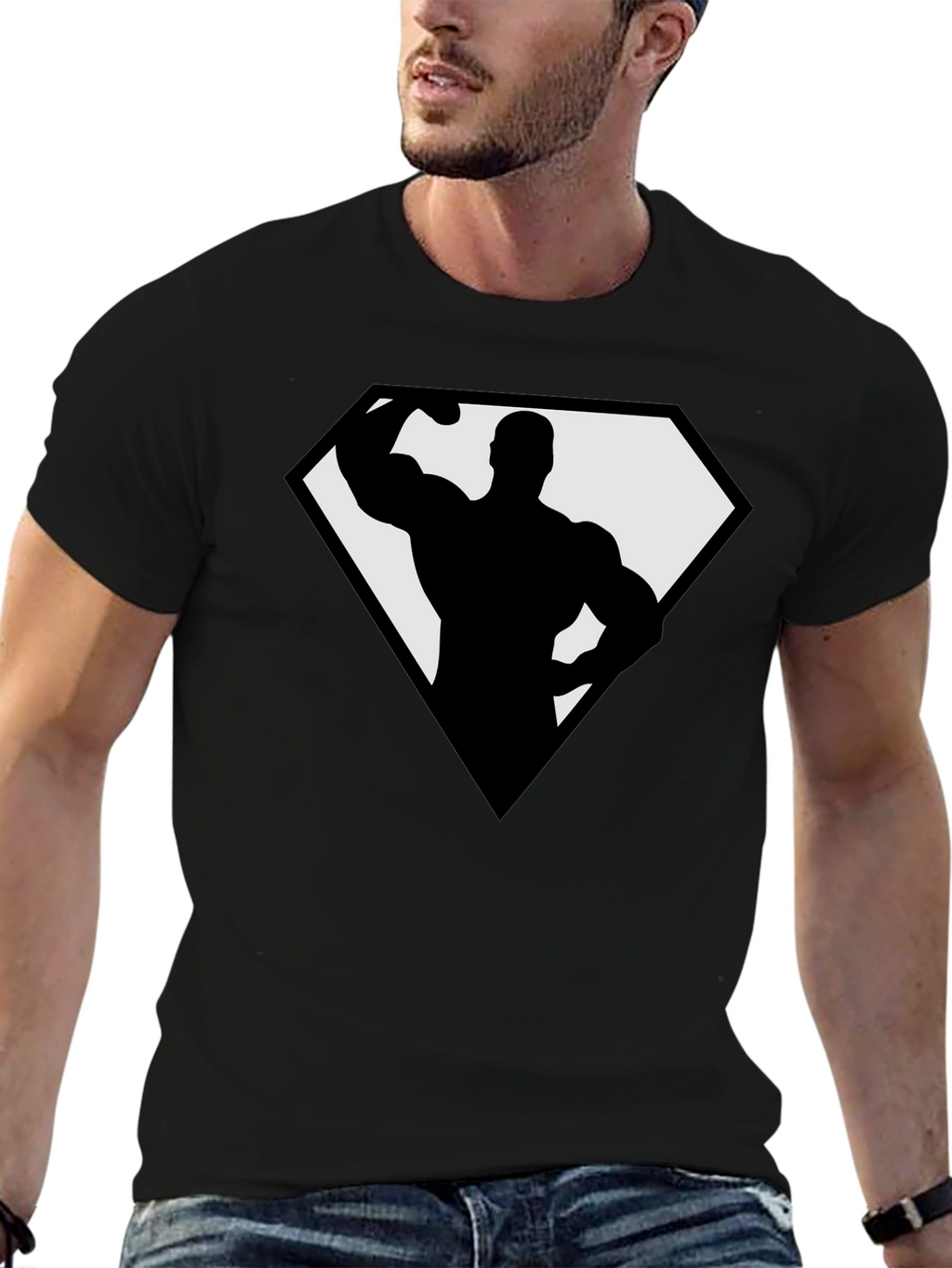 Bodybuilder Superhero Black T-Shirt