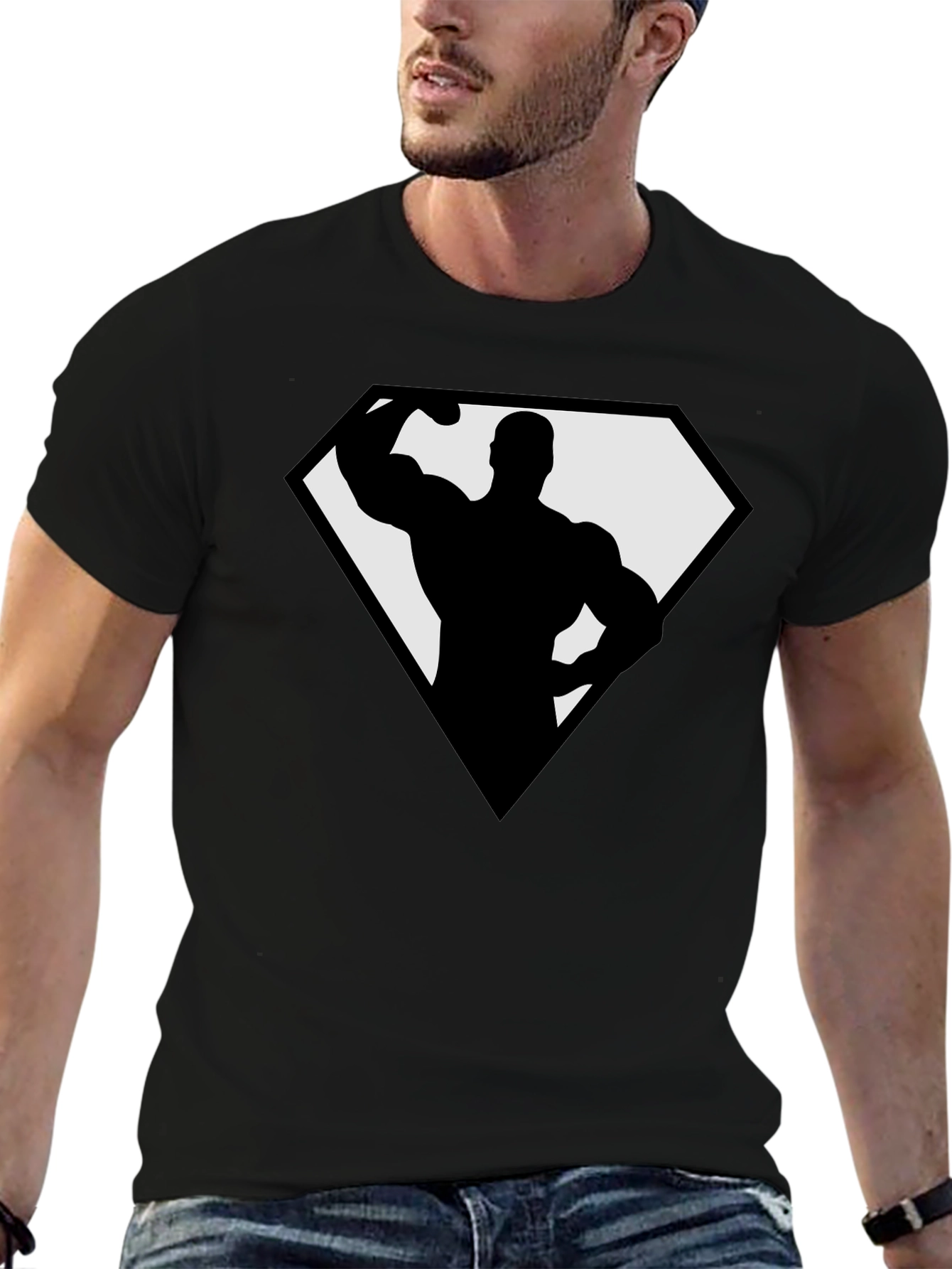 Bodybuilder Superhero Black T-Shirt