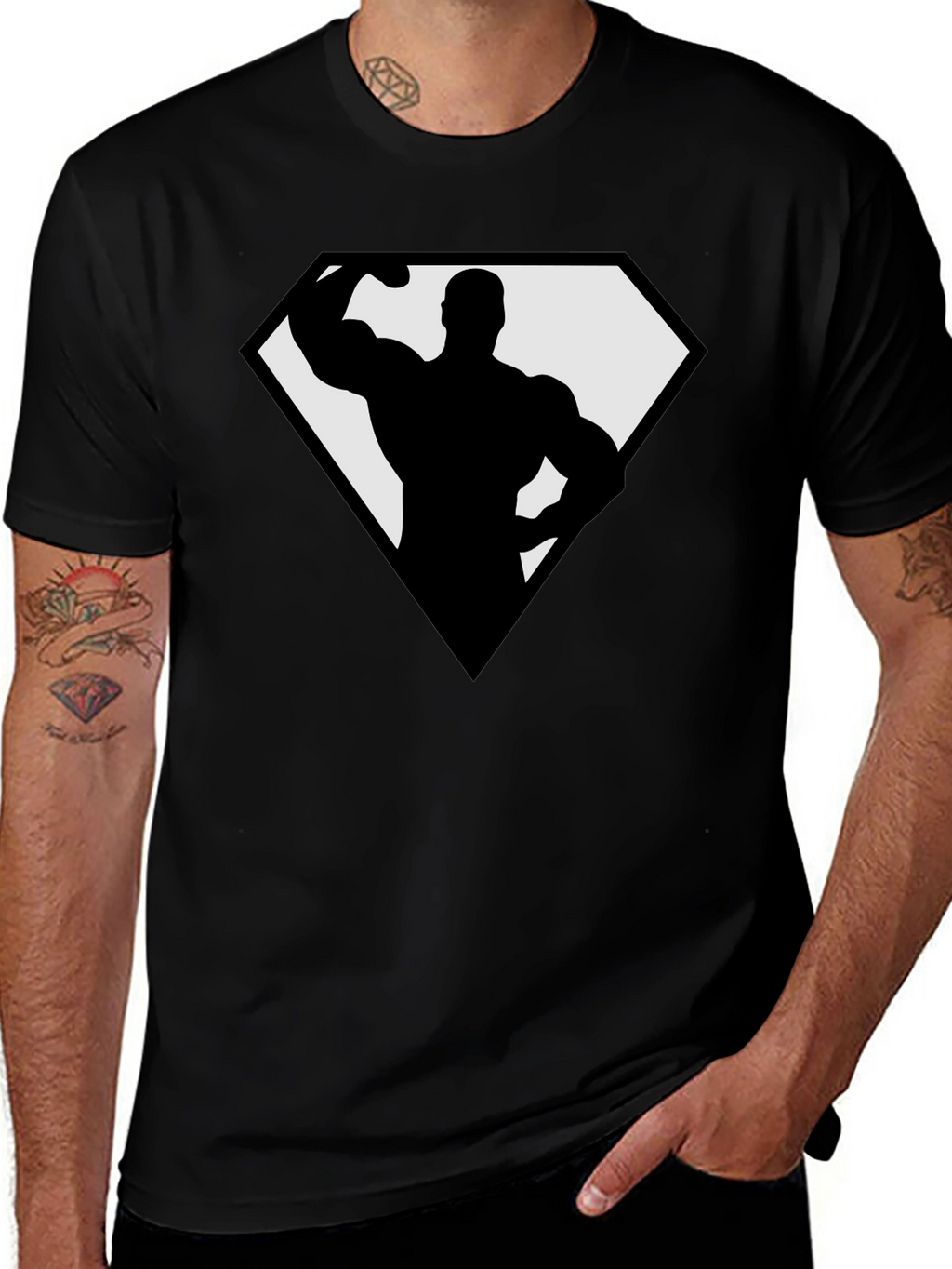 Bodybuilder Superhero Black T-Shirt
