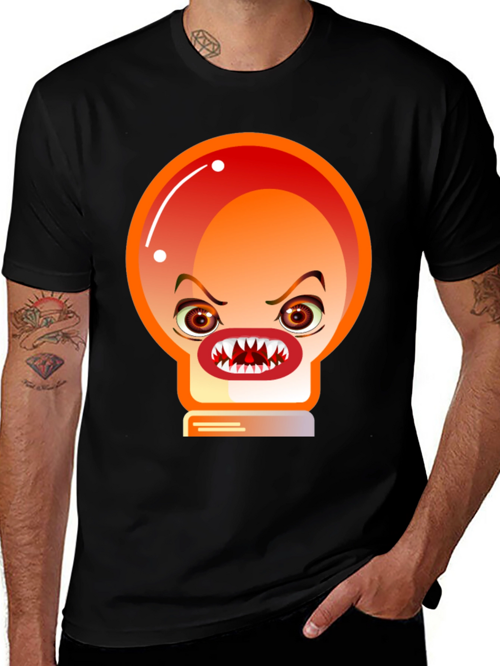 Mens Black T-Shirt with Angry Light Bulb Design