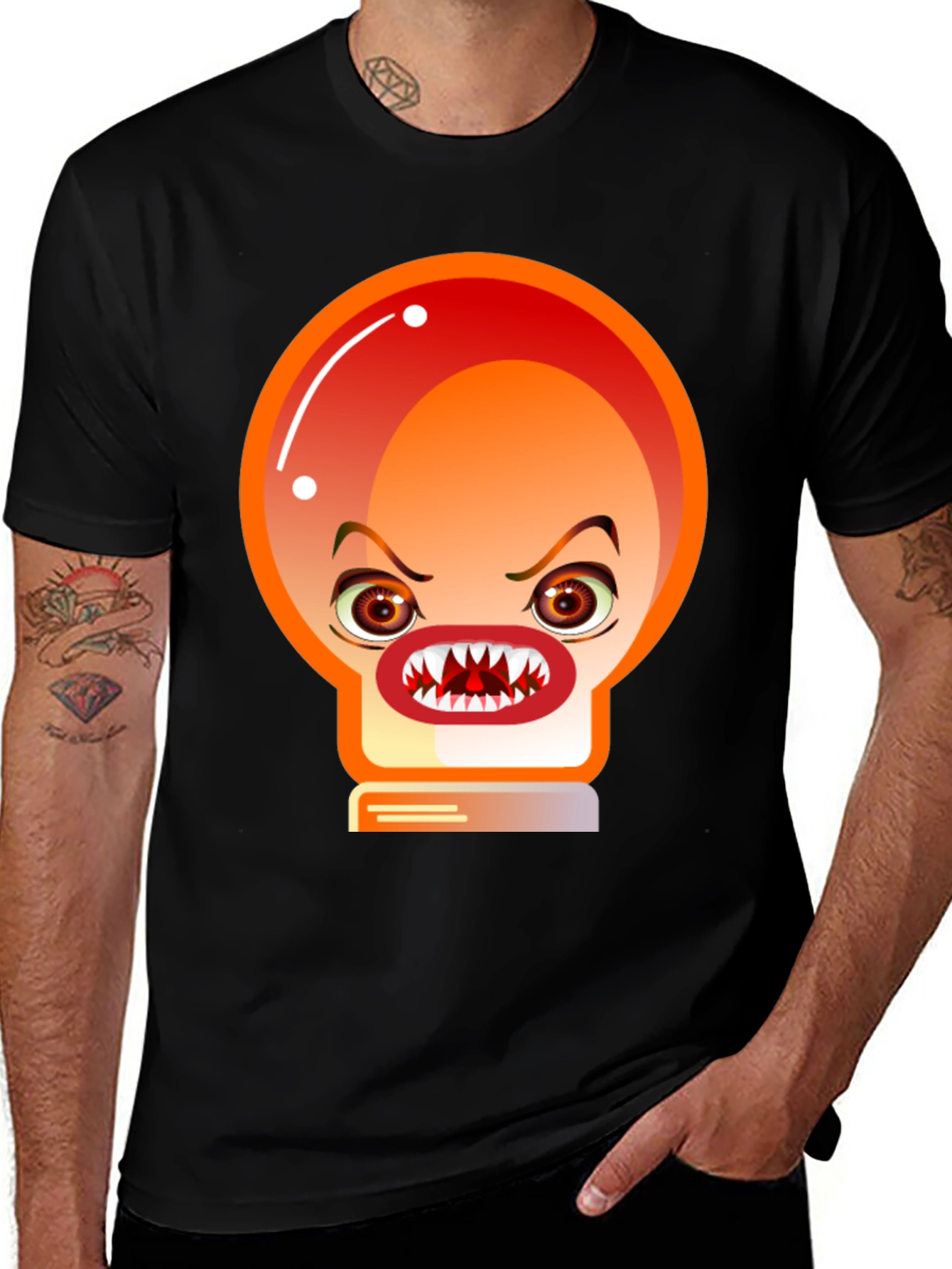 Mens Black T-Shirt with Angry Light Bulb Design