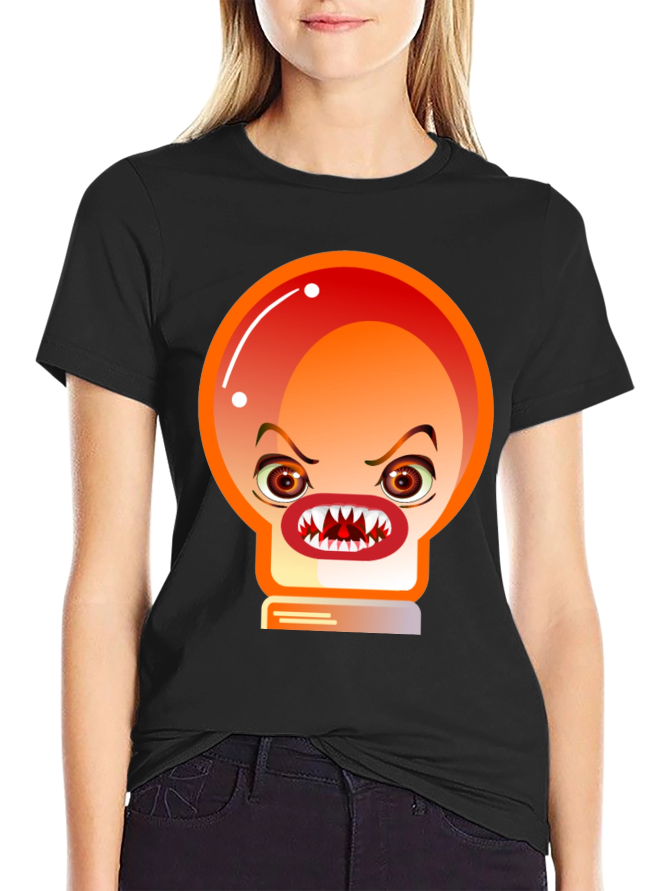 Mens Black T-Shirt with Angry Light Bulb Design