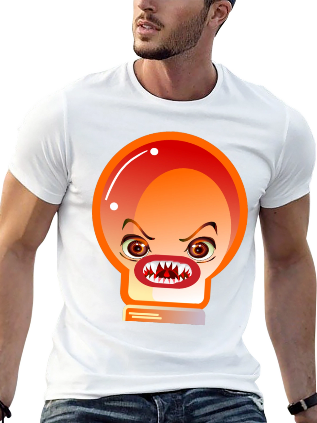 Mens Black T-Shirt with Angry Light Bulb Design