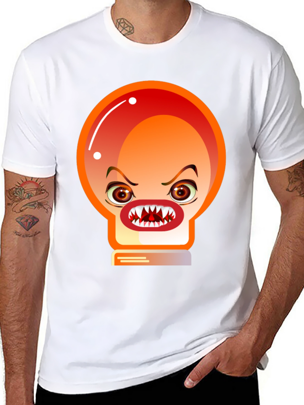 Mens Black T-Shirt with Angry Light Bulb Design