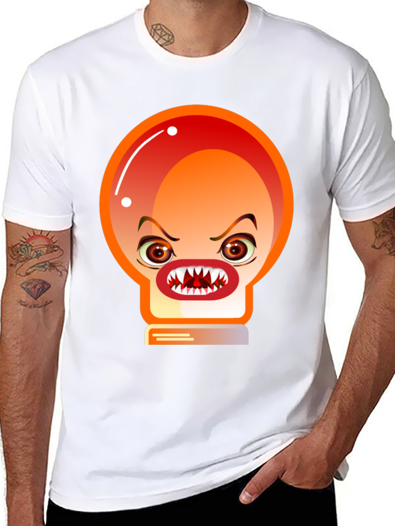 Mens Black T-Shirt with Angry Light Bulb Design