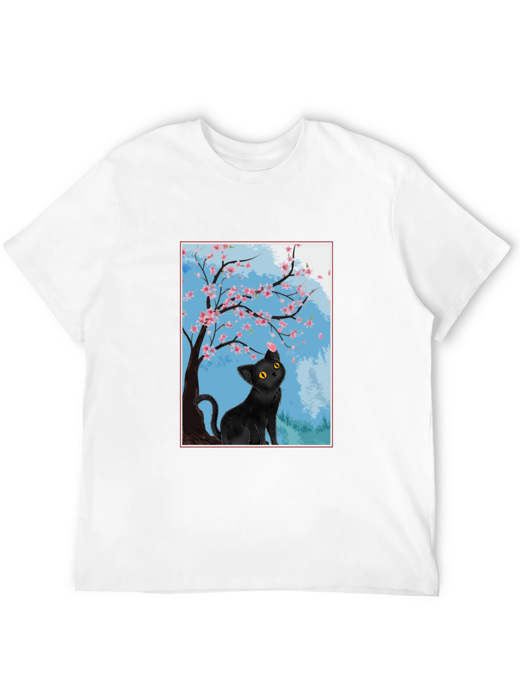 Black Cat Under Cherry Blossoms T-Shirt