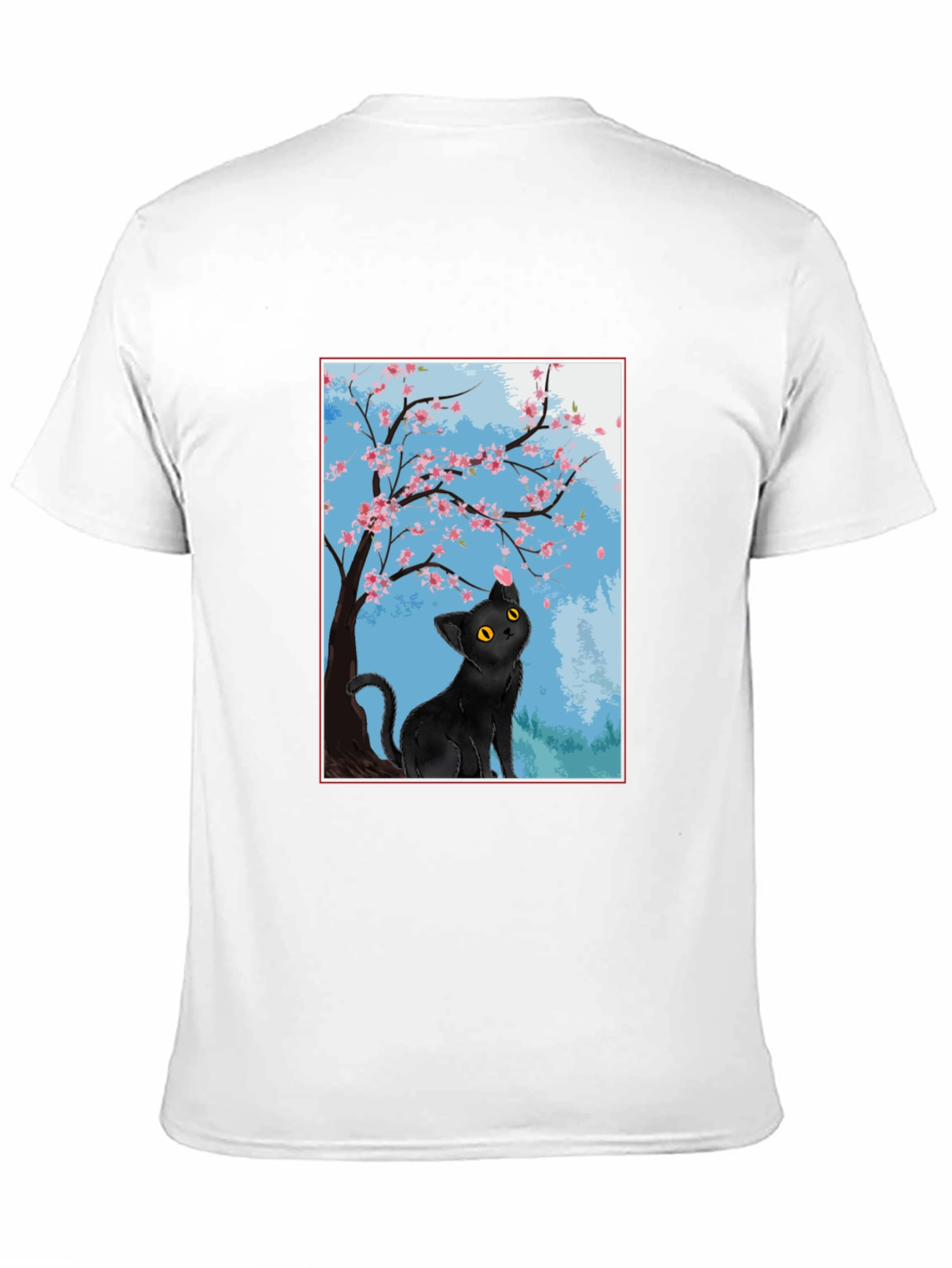Black Cat Under Cherry Blossoms T-Shirt