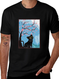 Black Cat Under Cherry Blossoms T-Shirt