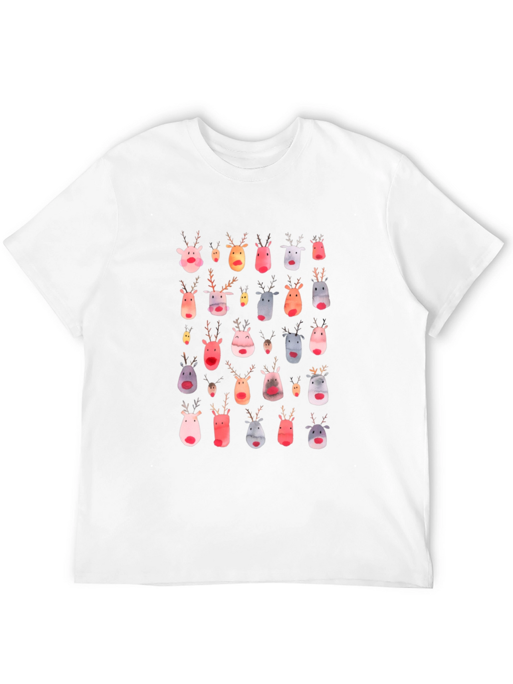 Festive Reindeer Pattern Black T-Shirt