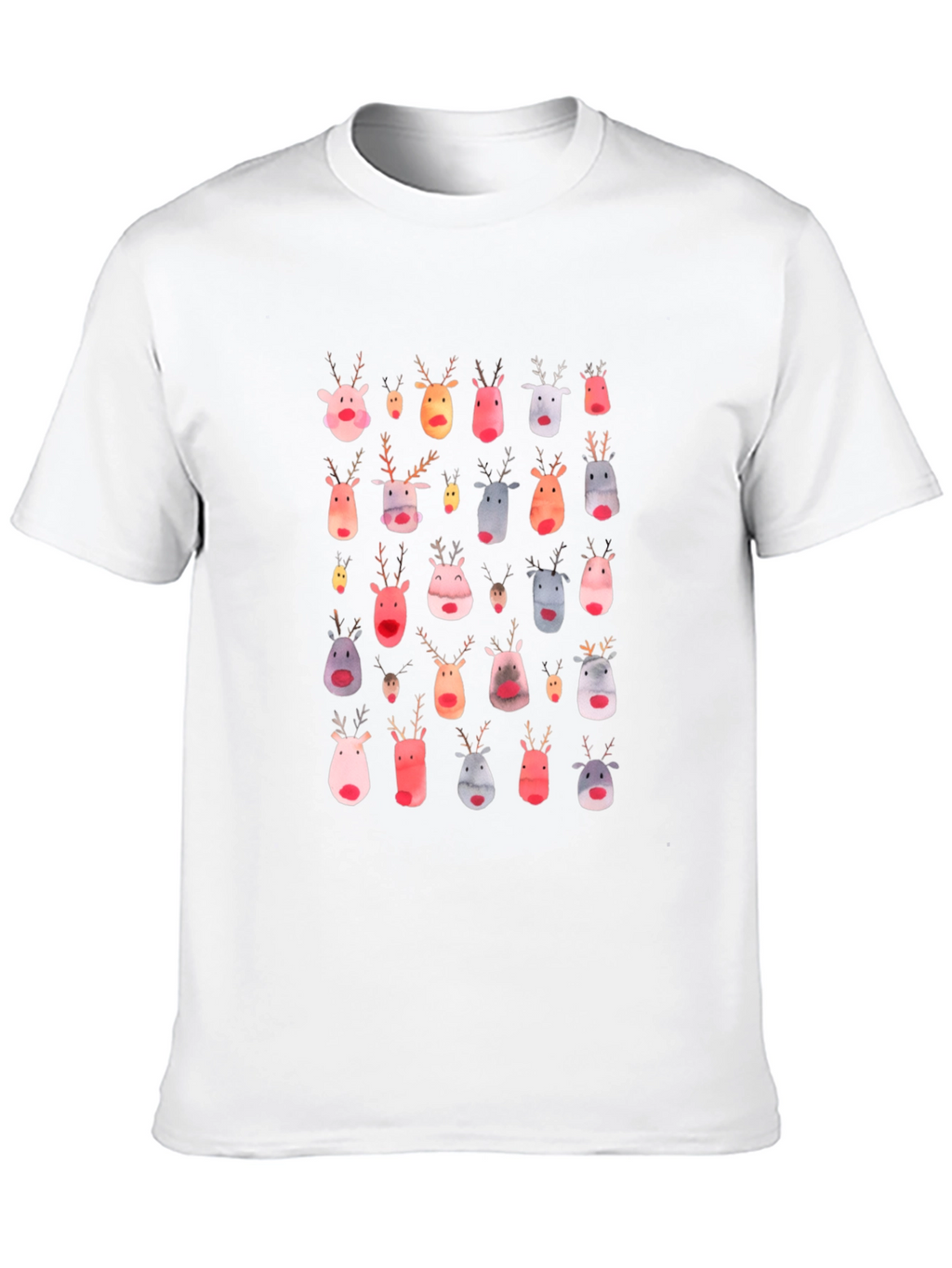 Festive Reindeer Pattern Black T-Shirt