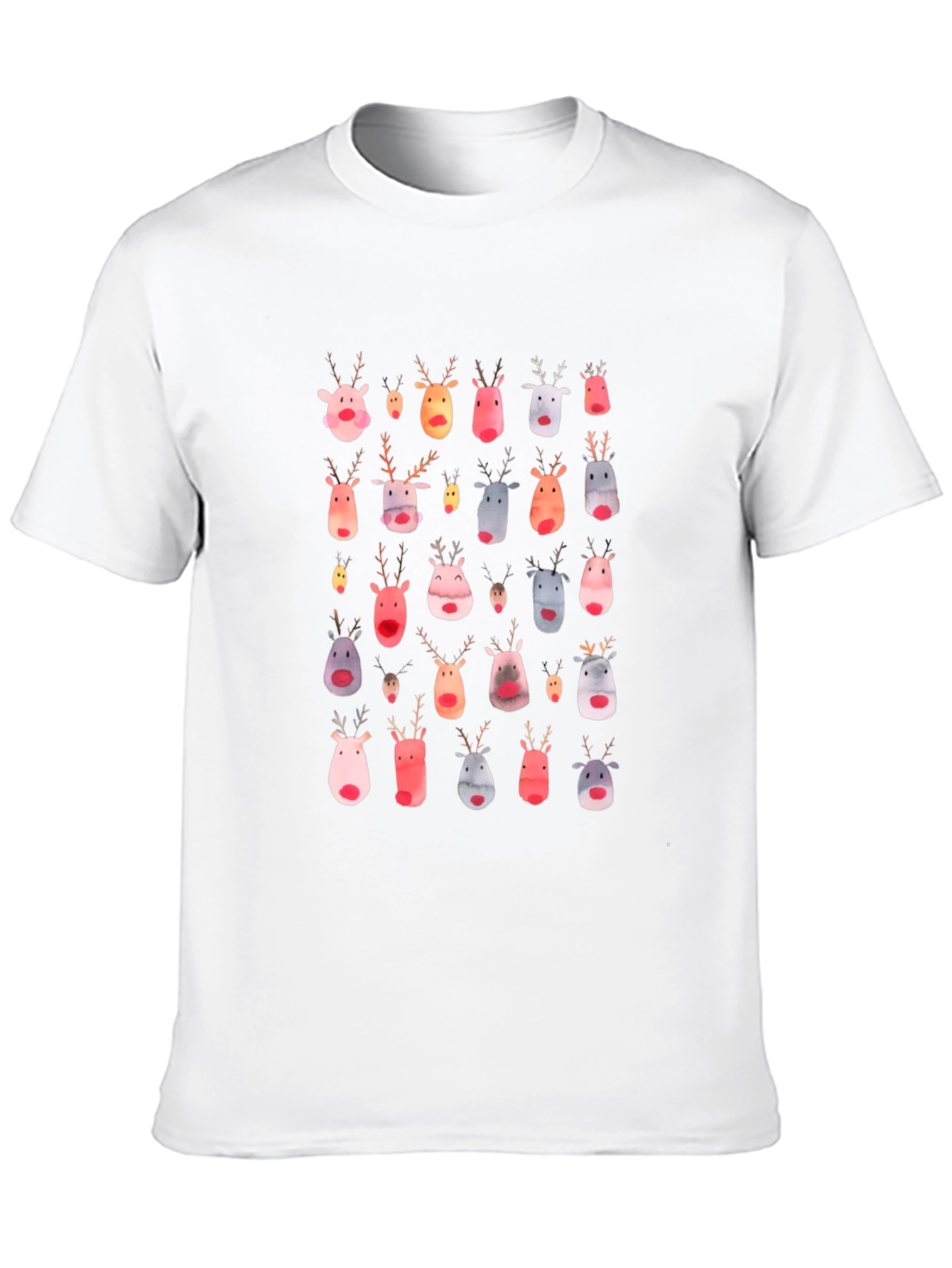 Festive Reindeer Pattern Black T-Shirt