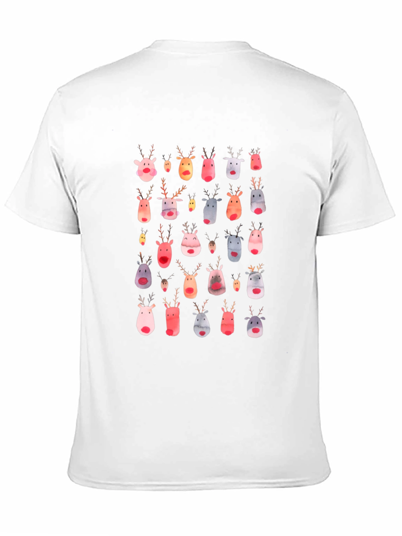 Festive Reindeer Pattern Black T-Shirt