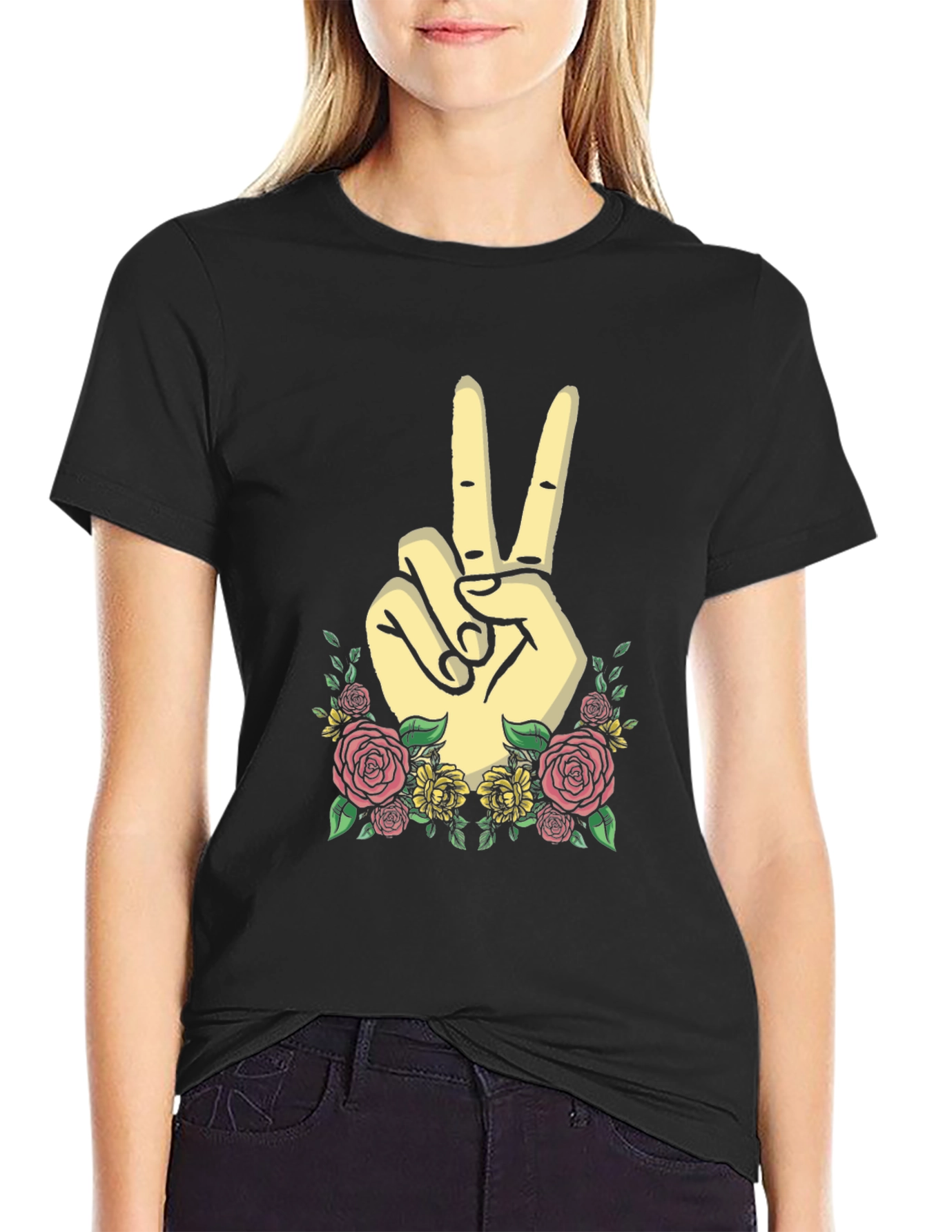 Peace Sign Floral Graphic Tee