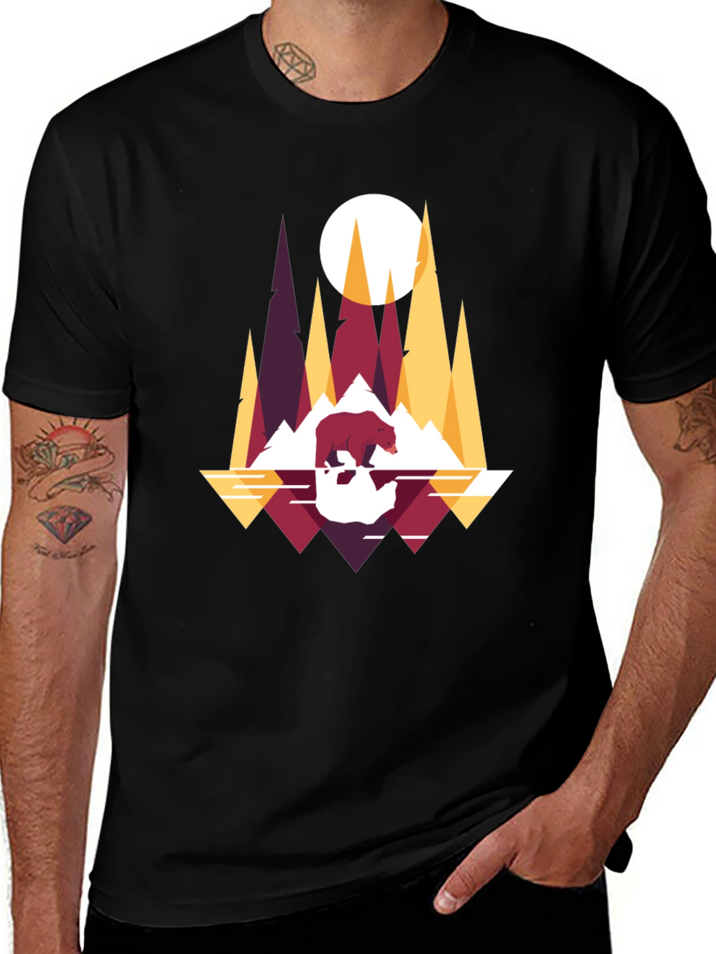 Geometric Bear & Mountains T-Shirt