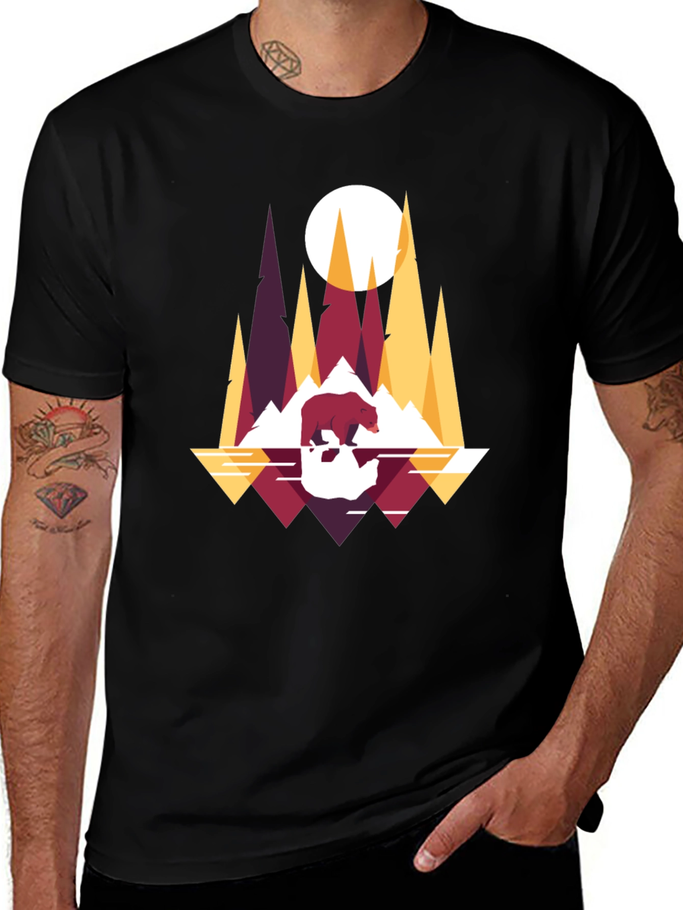 Geometric Bear & Mountains T-Shirt