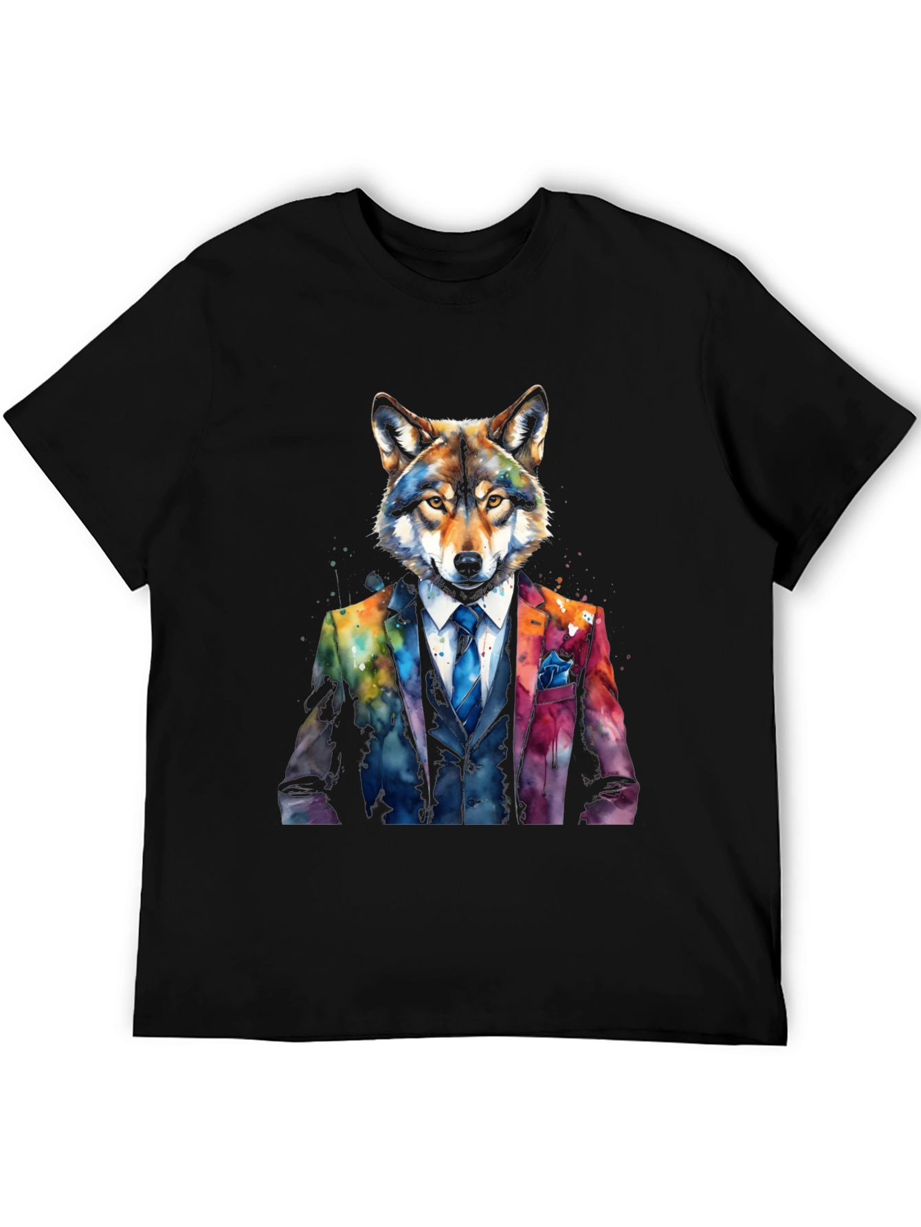 Wolf in Suit Graphic Tee - Watercolor Style