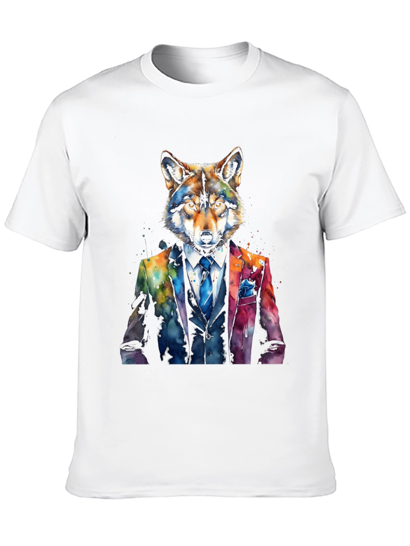 Wolf in Suit Graphic Tee - Watercolor Style