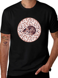 Kitten Leaf Circle Graphic T-Shirt - Black