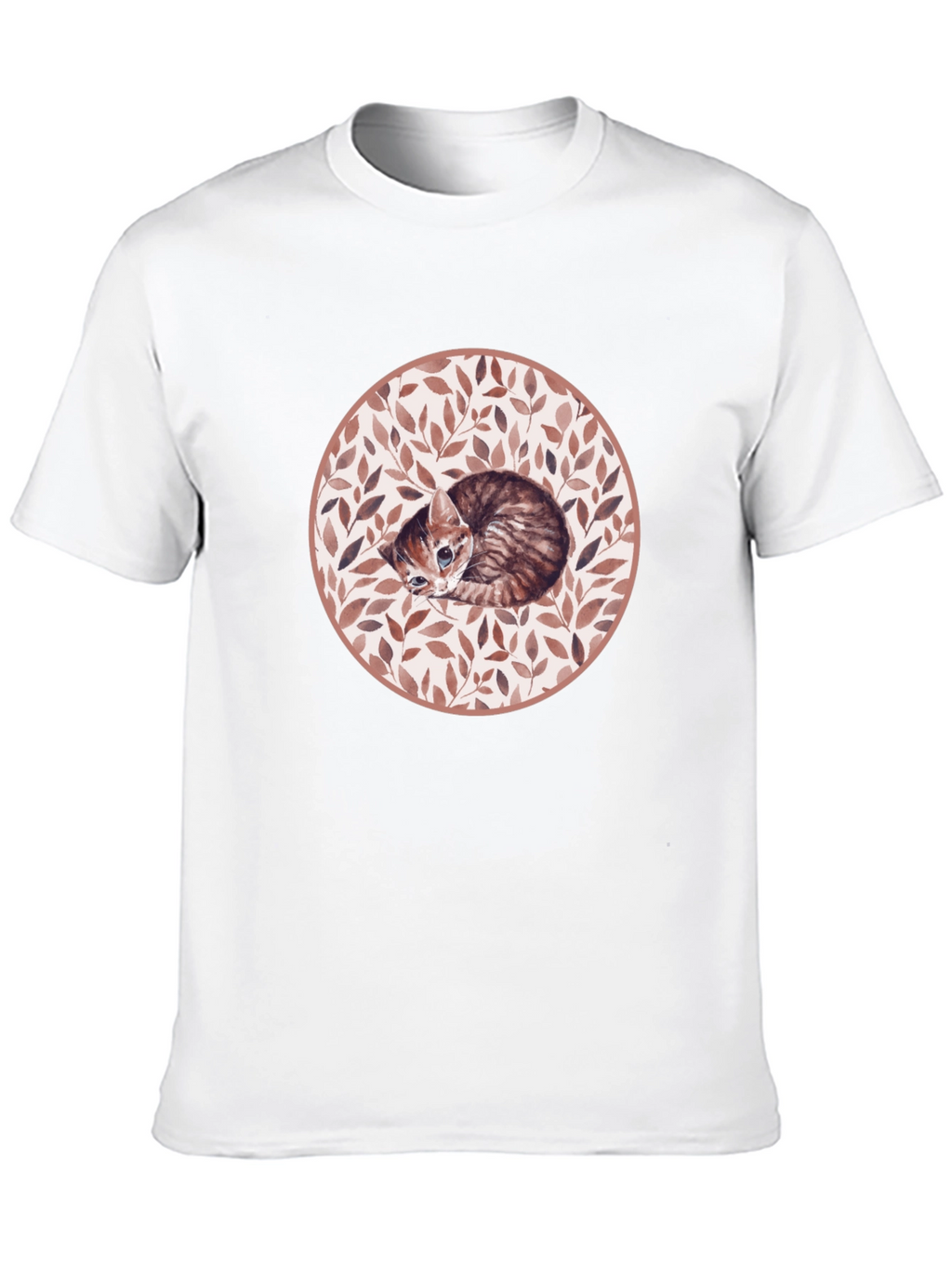 Kitten Leaf Circle Graphic T-Shirt - Black