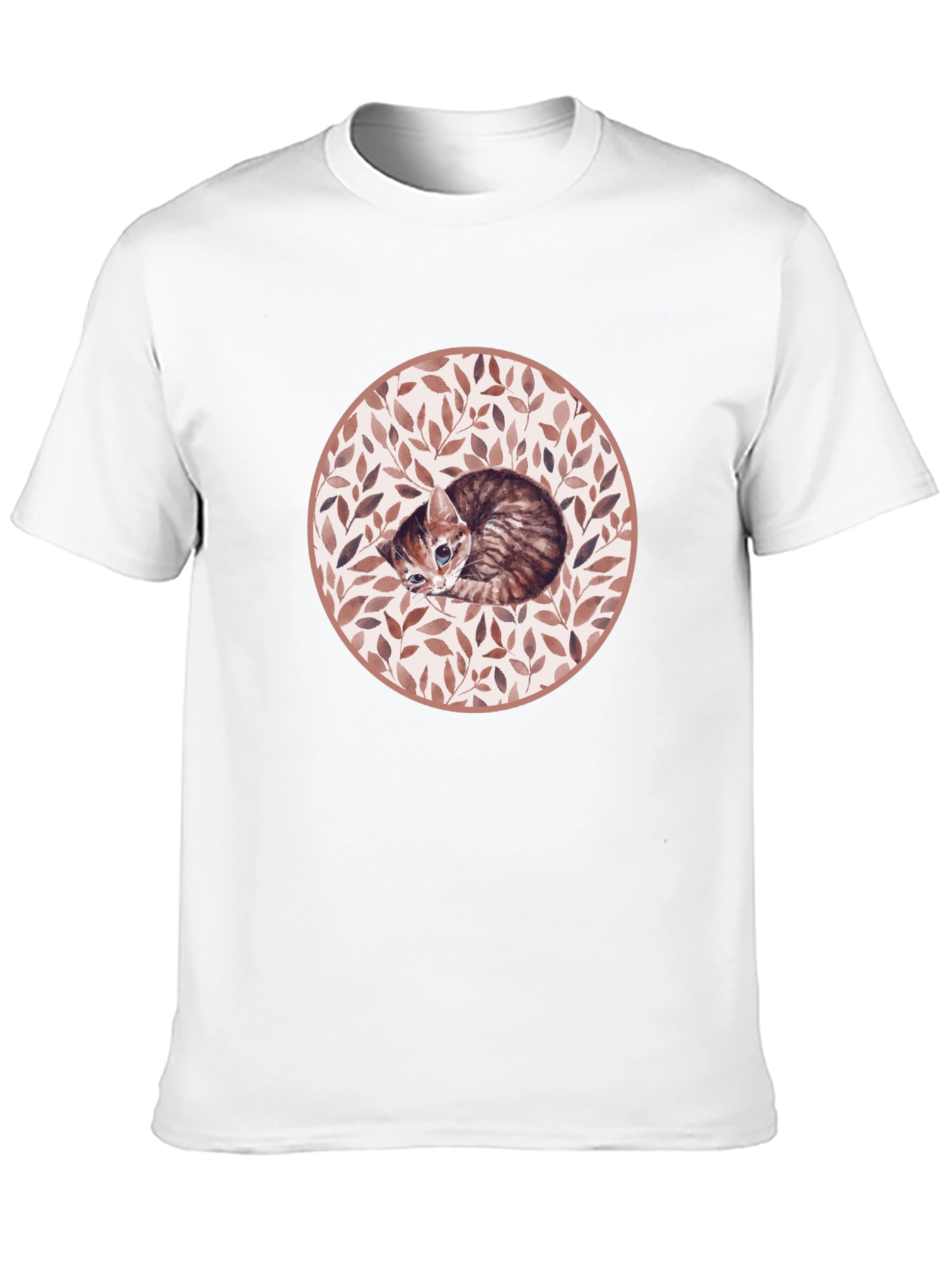 Kitten Leaf Circle Graphic T-Shirt - Black
