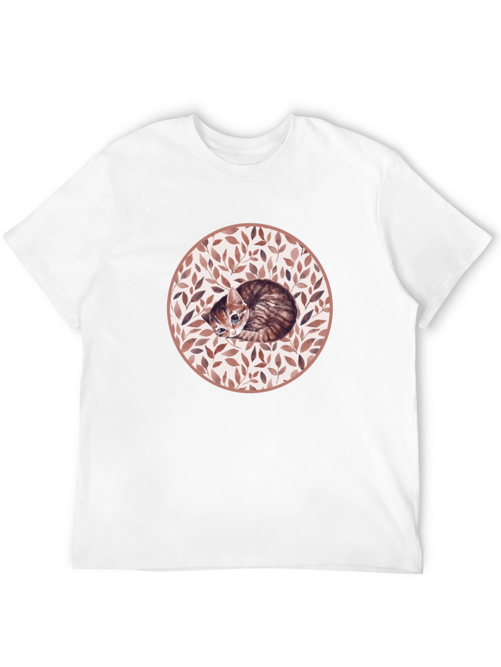 Kitten Leaf Circle Graphic T-Shirt - Black