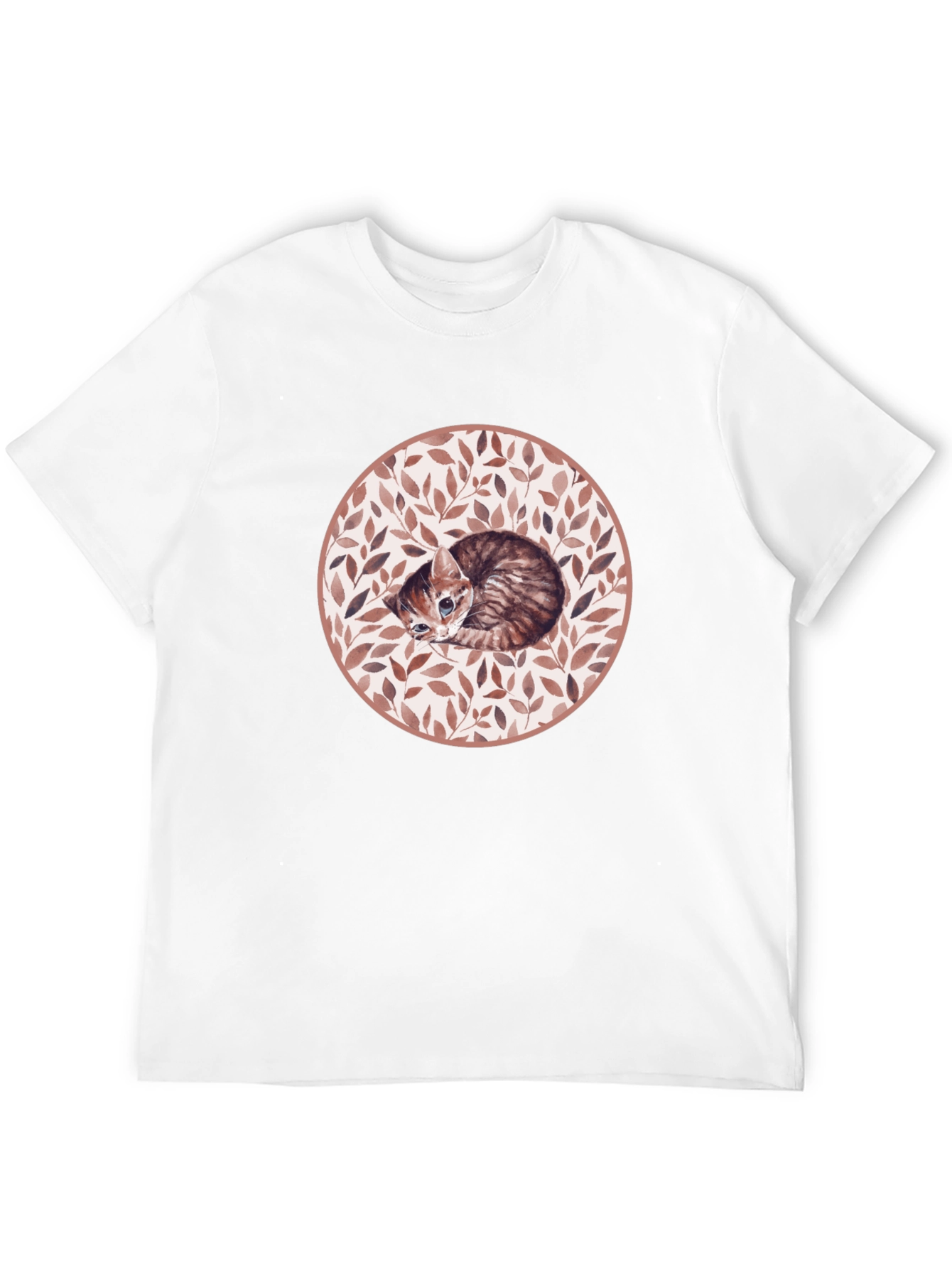 Kitten Leaf Circle Graphic T-Shirt - Black