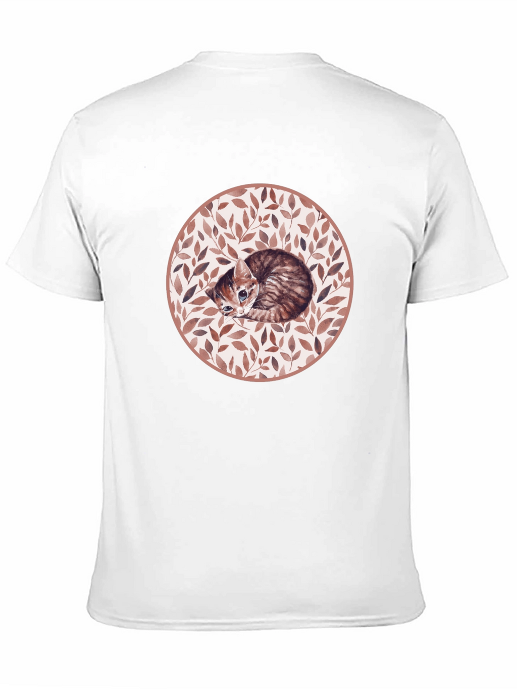 Kitten Leaf Circle Graphic T-Shirt - Black
