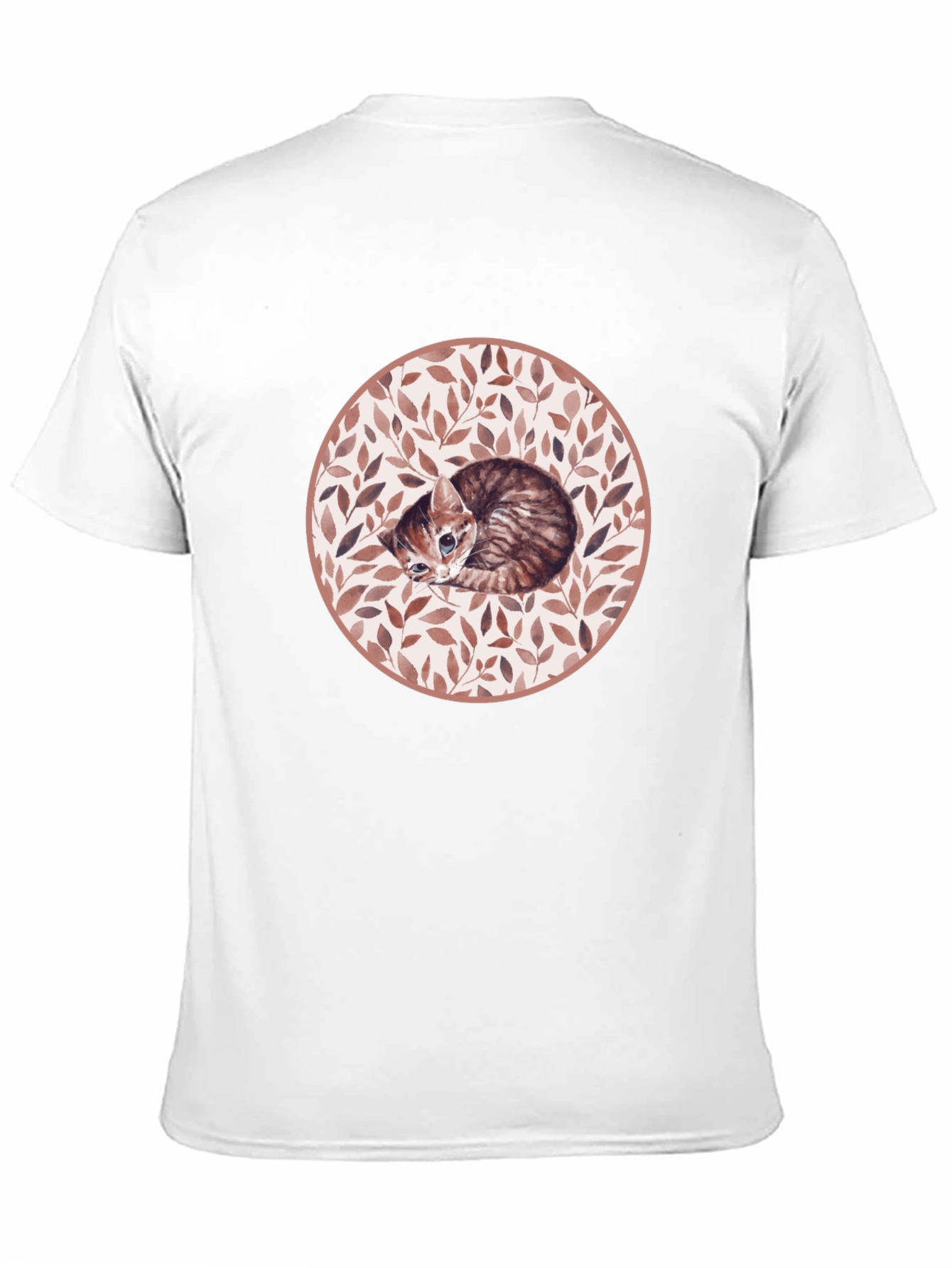 Kitten Leaf Circle Graphic T-Shirt - Black