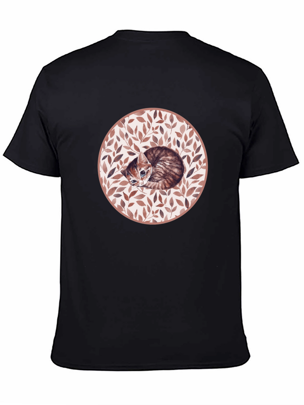 Kitten Leaf Circle Graphic T-Shirt - Black