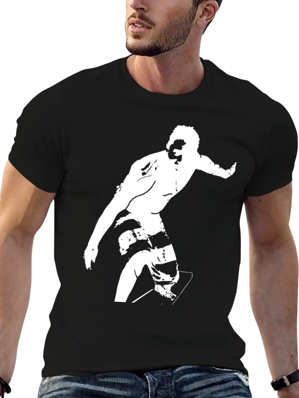 Black T-Shirt with Surfer Graphic