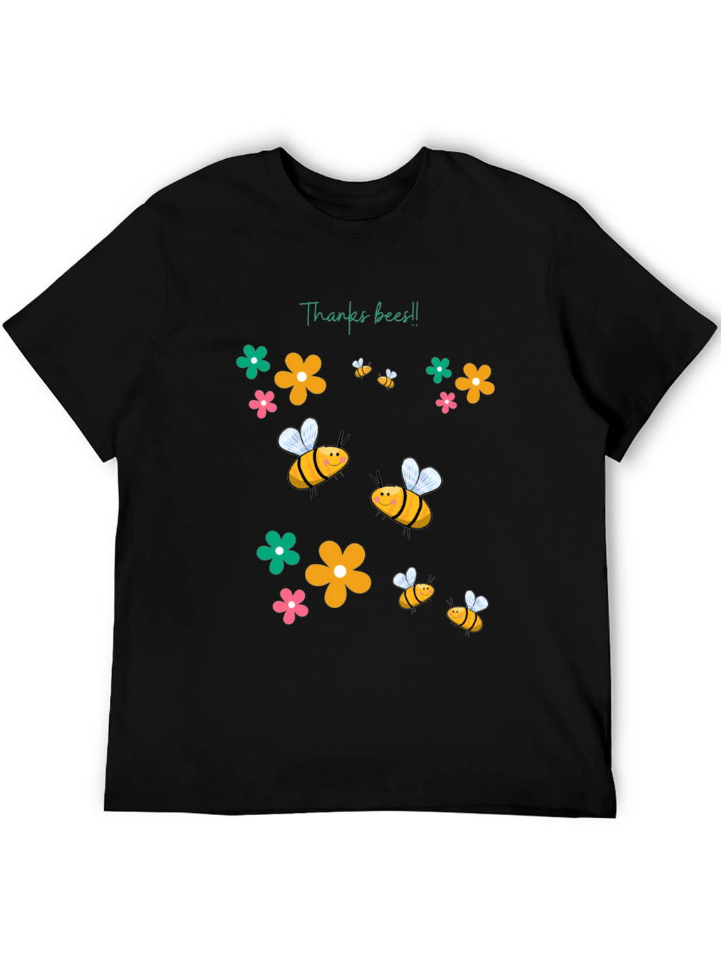 Thanks Bees Black Graphic Tee