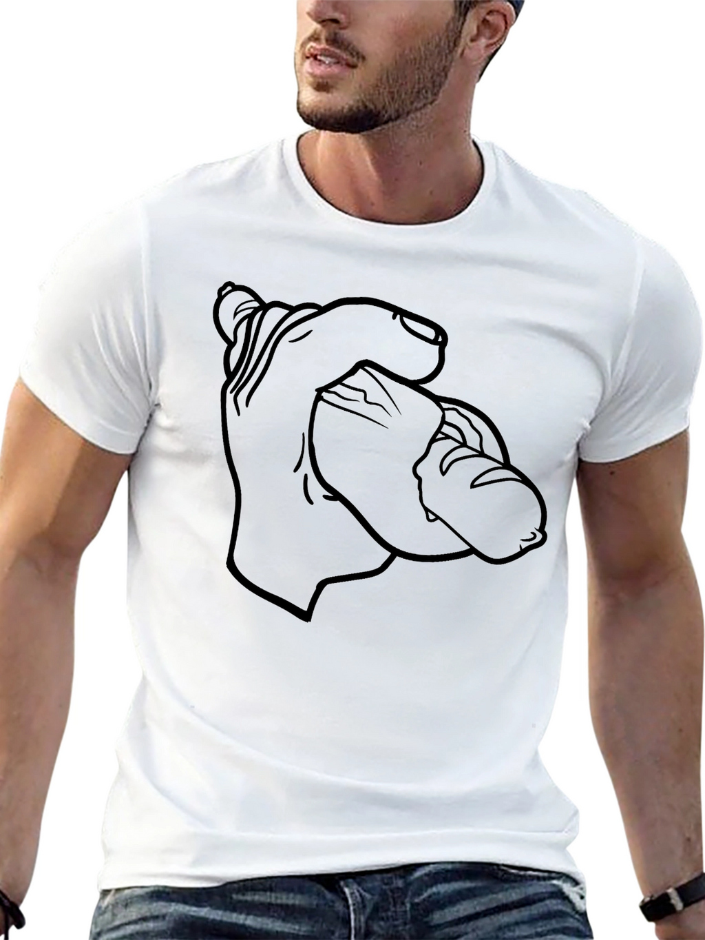 Funny Hand Holding Sausage Graphic T-Shirt
