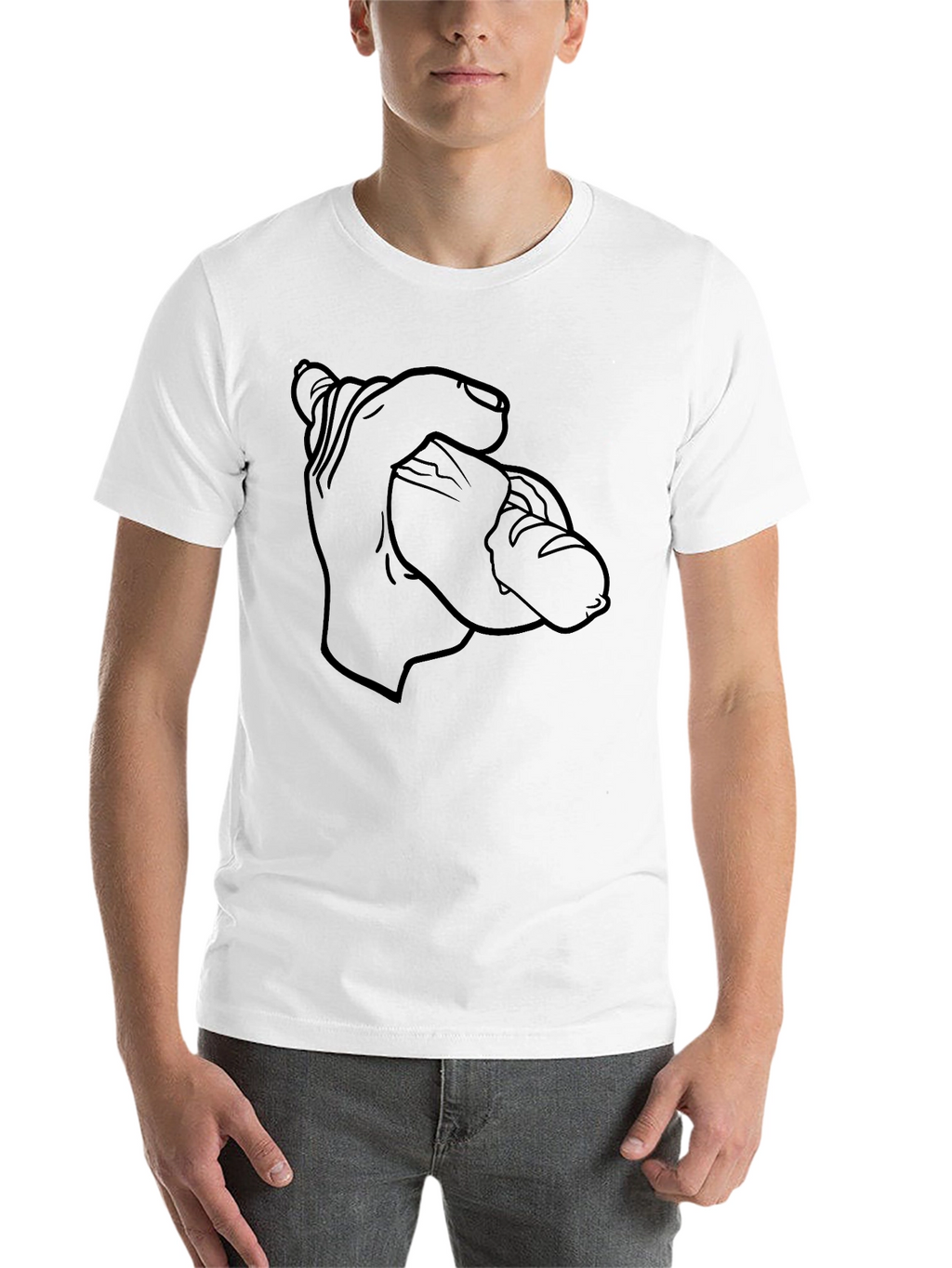 Funny Hand Holding Sausage Graphic T-Shirt