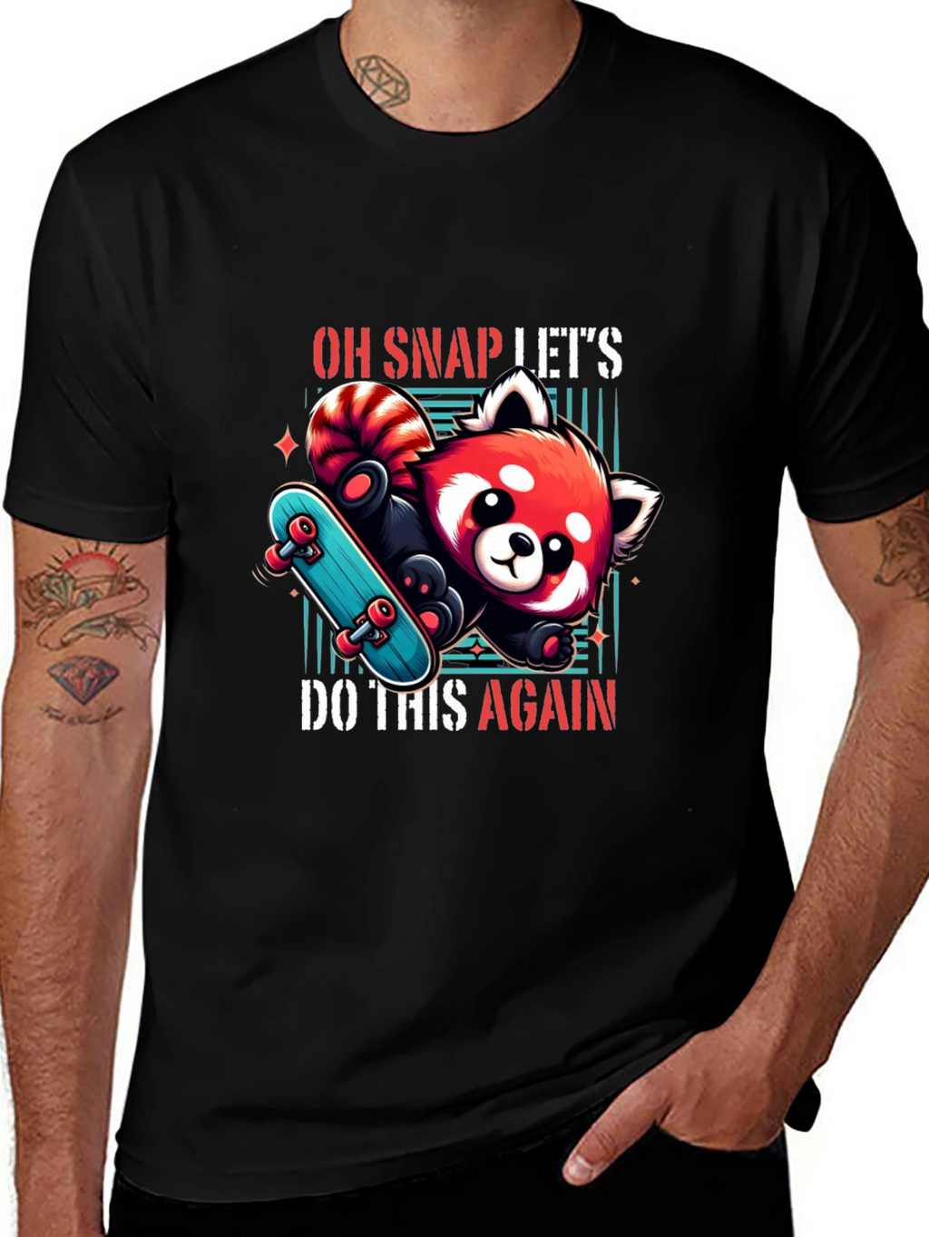 Cool Red Panda Skateboard Graphic Tee