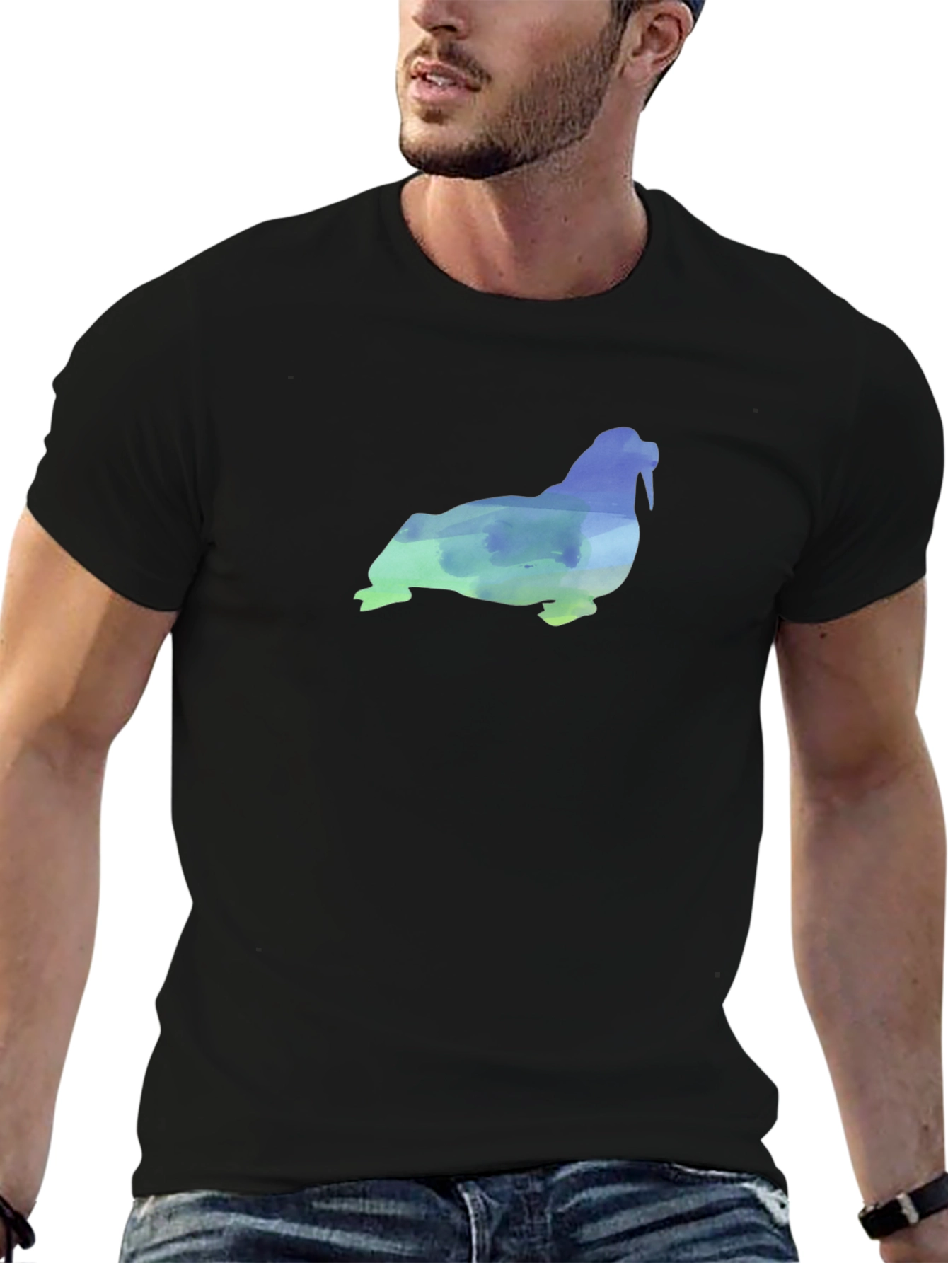 Walrus Watercolor Graphic Tee - Cool Casual Shirt