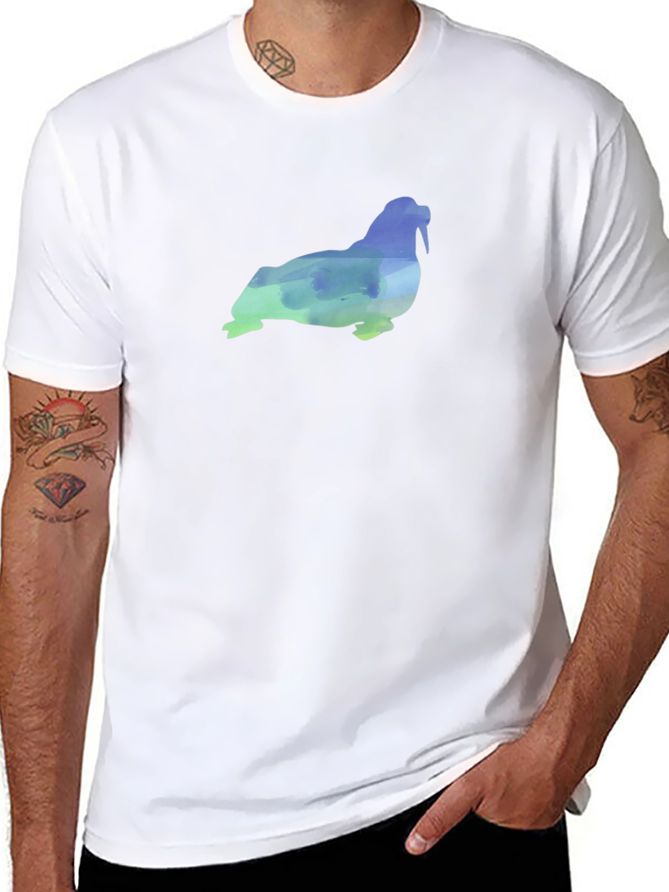 Walrus Watercolor Graphic Tee - Cool Casual Shirt