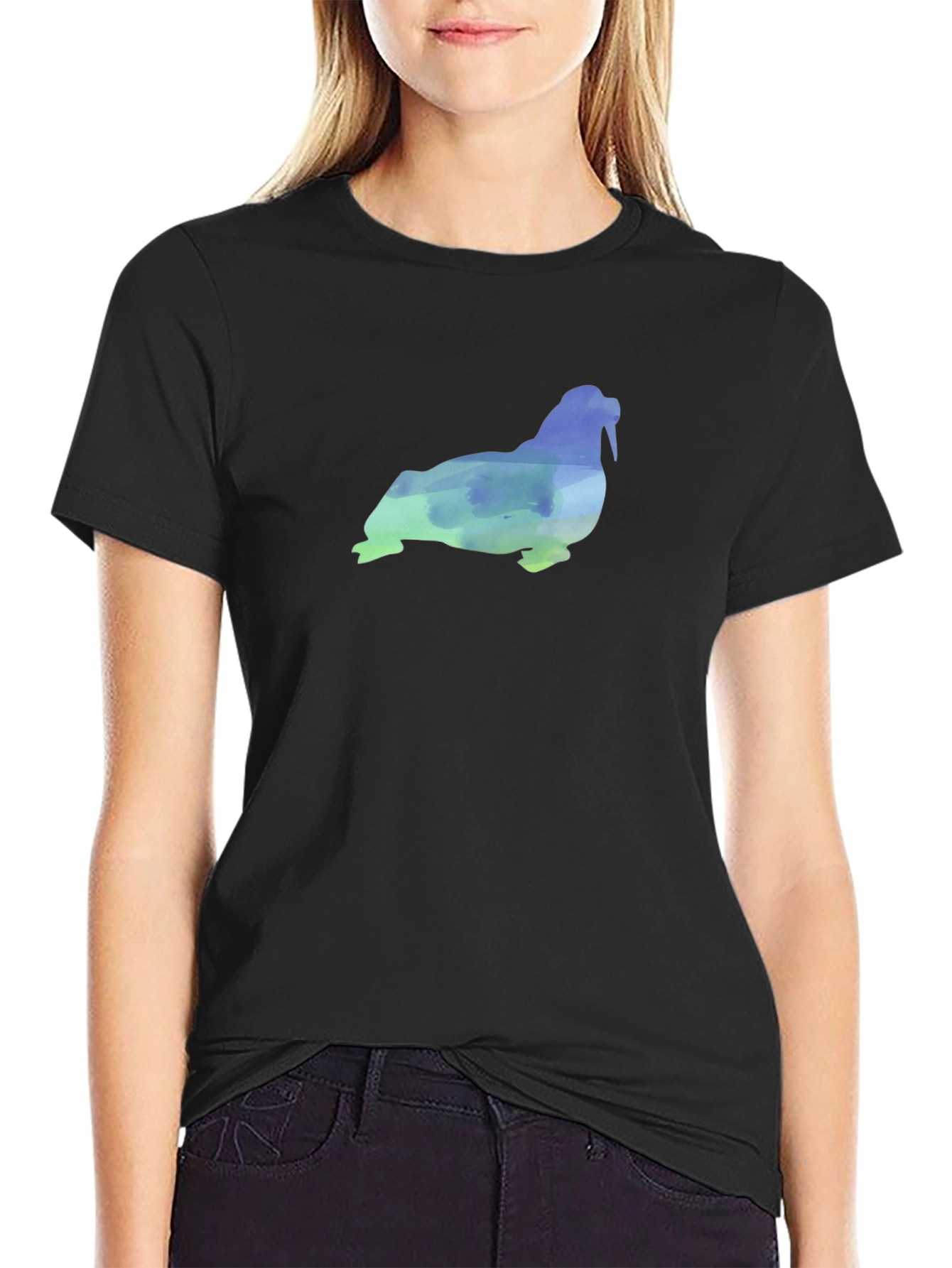 Walrus Watercolor Graphic Tee - Cool Casual Shirt