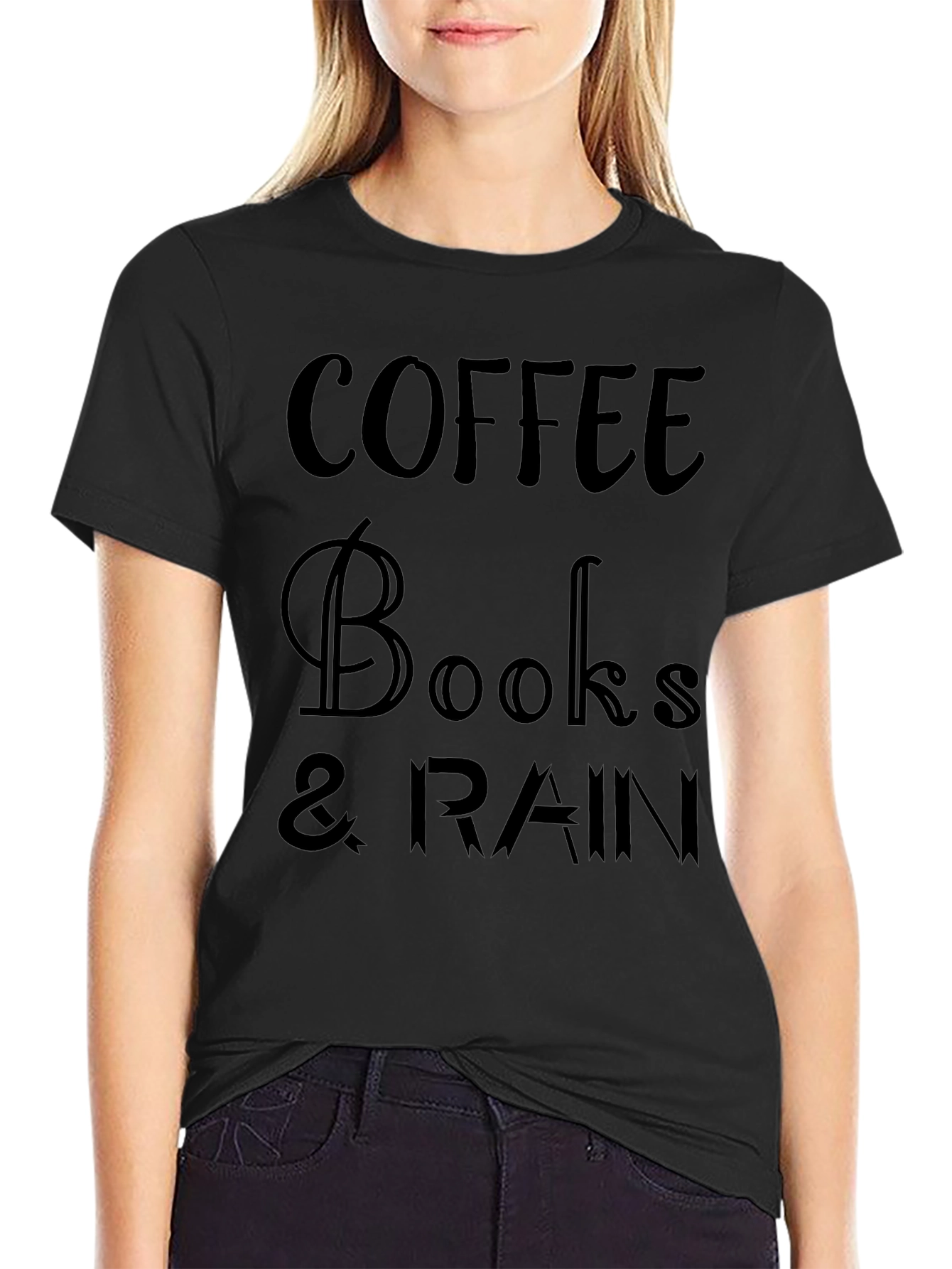Coffee Books & Rain Black Graphic Tee