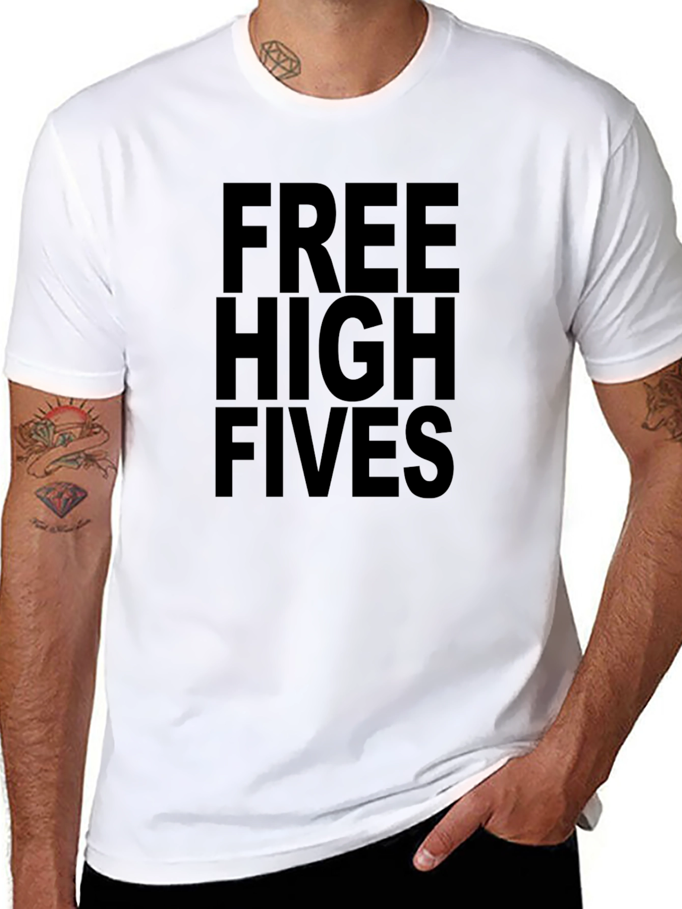 Free High Fives Graphic Tee - Black Casual T-Shirt