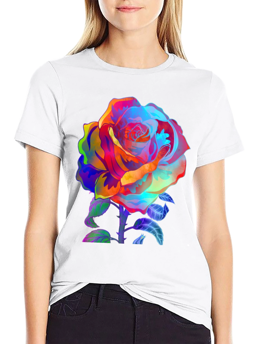 Vibrant Rose Graphic Tee - Mens Black T-Shirt